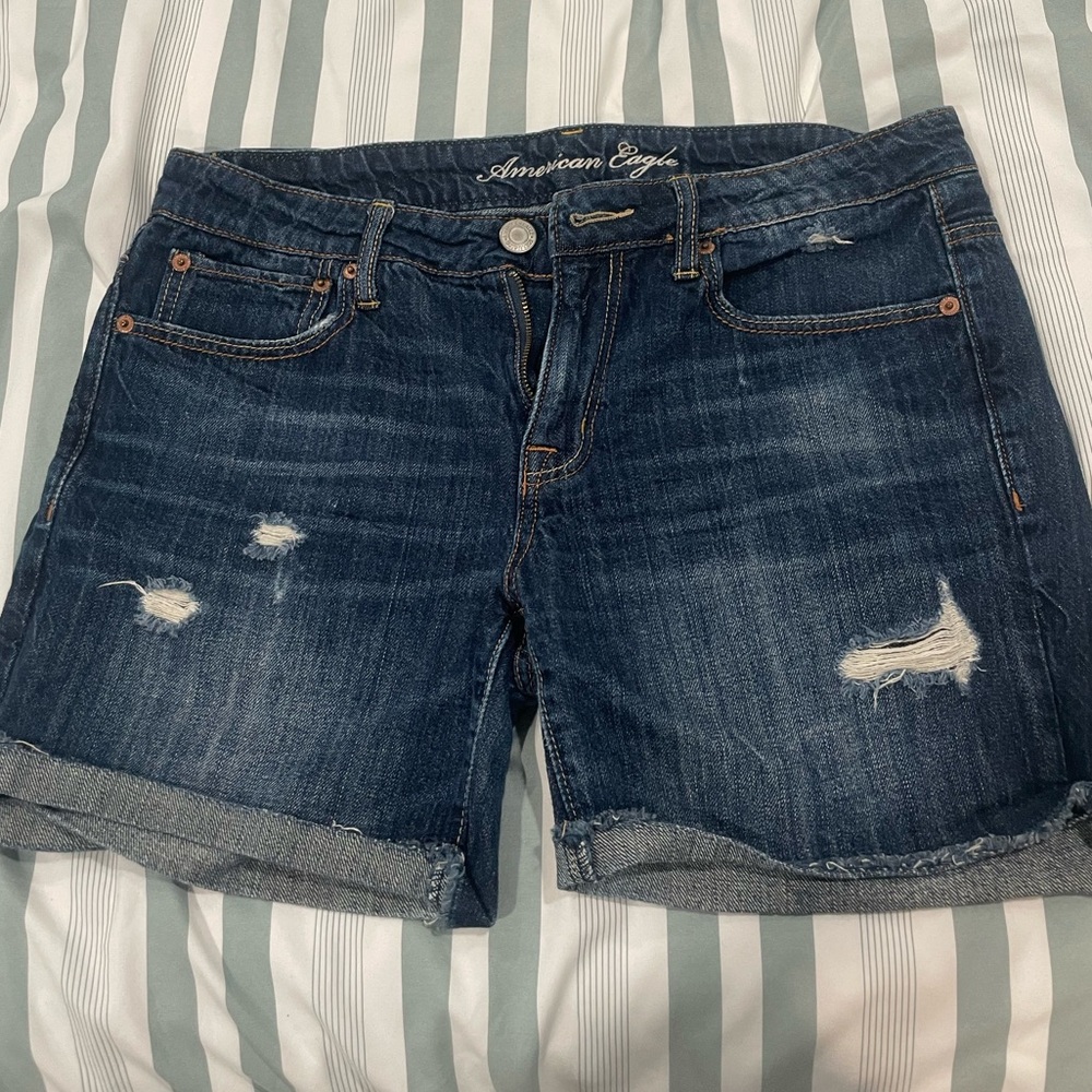 American Eagle Outfitters Distressed Dark Blue Jean Shorts